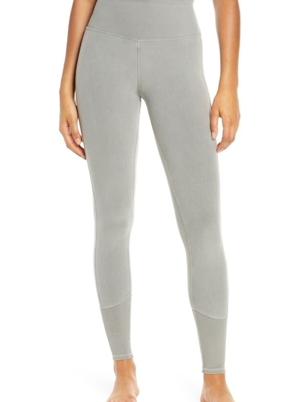ALO Yoga High-Rise Light Gray Ribbed Ankle Leggings